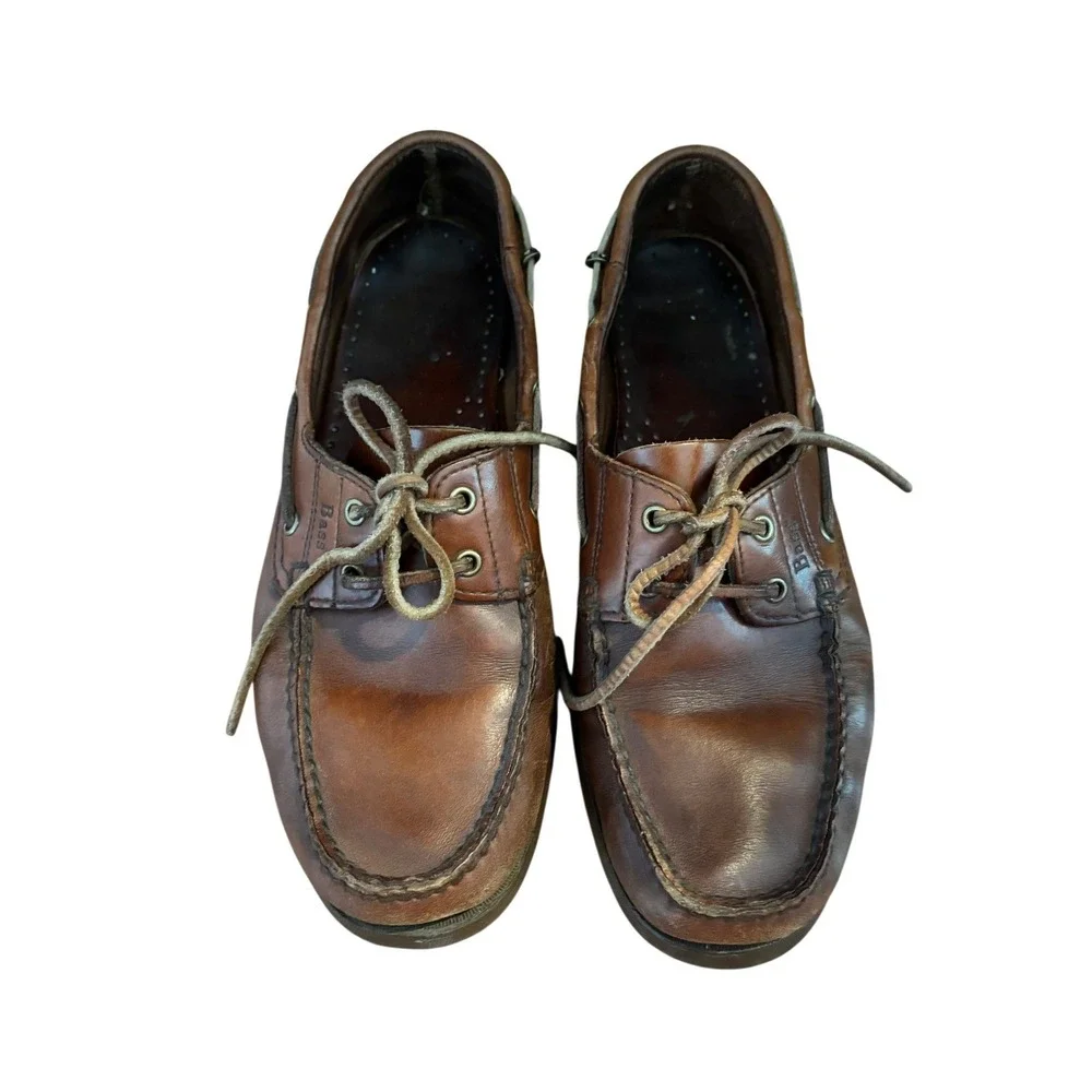 Bass Mens Brown Leather Boat Shoes Moc Toe Deck Shoes Casual Classic 8.5